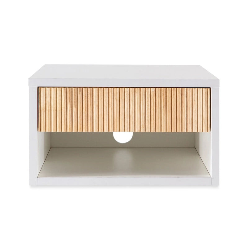 Floating Wall-Mounted Nightstand with Soft-Close Tambour Drawer and Cable Hole