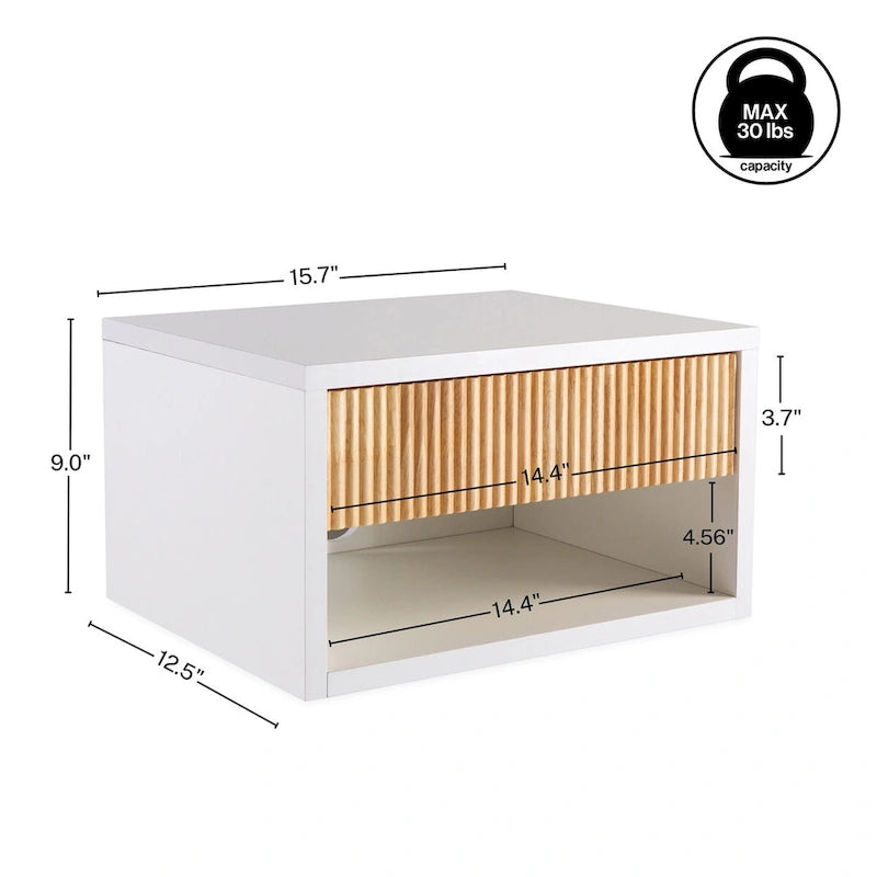 Floating Wall-Mounted Nightstand with Soft-Close Tambour Drawer and Cable Hole