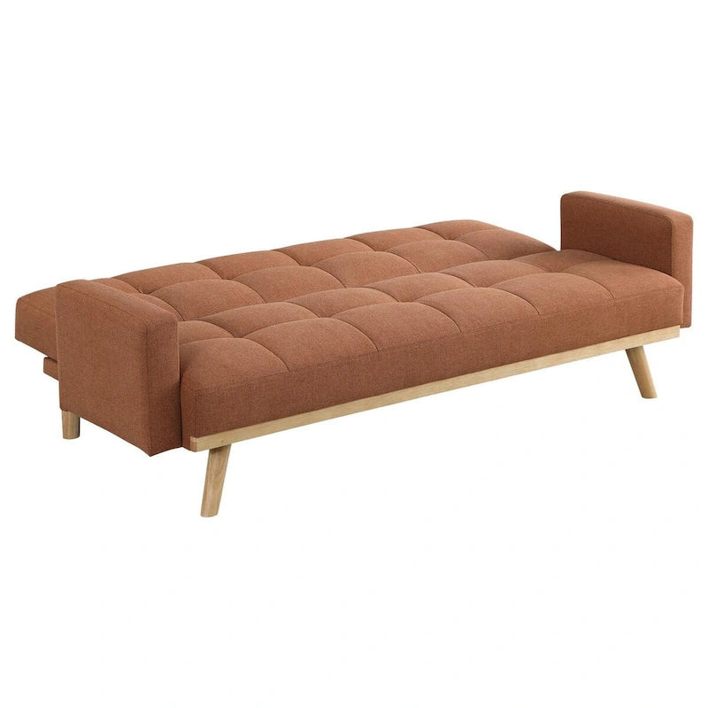 78-Inch Mid Century Modern Sofa Futon Bed with Tufted Back, Angled Legs, Orange Fabric