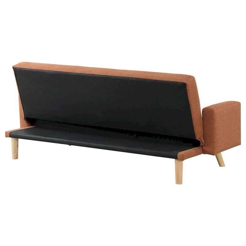 78-Inch Mid Century Modern Sofa Futon Bed with Tufted Back, Angled Legs, Orange Fabric