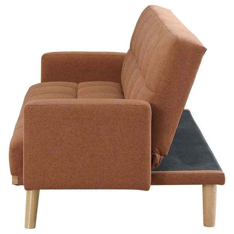 78-Inch Mid Century Modern Sofa Futon Bed with Tufted Back, Angled Legs, Orange Fabric