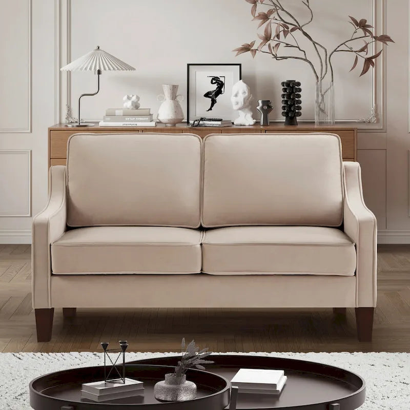 Velvet Double-Seat Loveseat Sofa with Wooden Legs