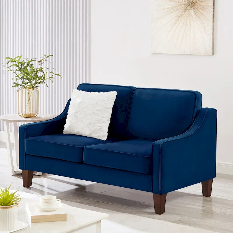Velvet Double-Seat Loveseat Sofa with Wooden Legs