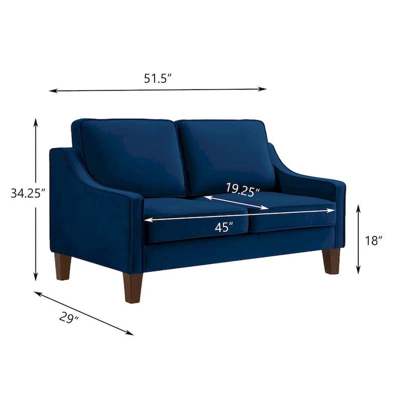 Velvet Double-Seat Loveseat Sofa with Wooden Legs