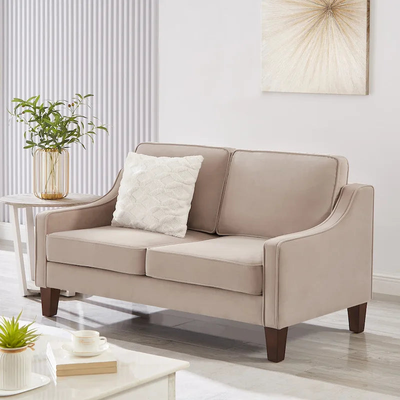 Velvet Double-Seat Loveseat Sofa with Wooden Legs