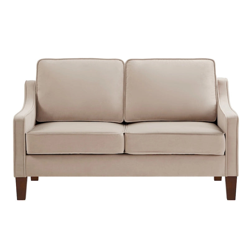 Velvet Double-Seat Loveseat Sofa with Wooden Legs