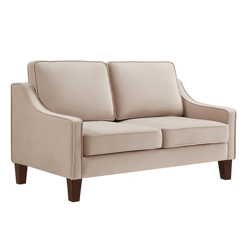 Velvet Double-Seat Loveseat Sofa with Wooden Legs