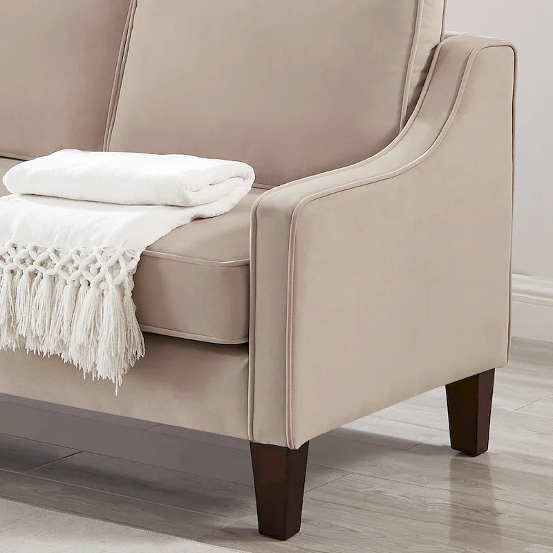 Velvet Double-Seat Loveseat Sofa with Wooden Legs