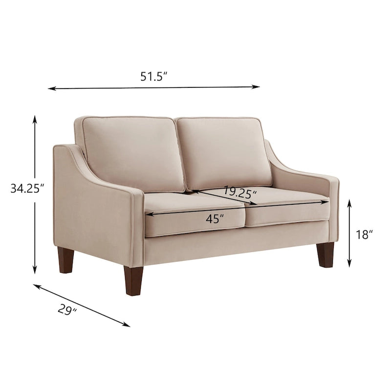 Velvet Double-Seat Loveseat Sofa with Wooden Legs