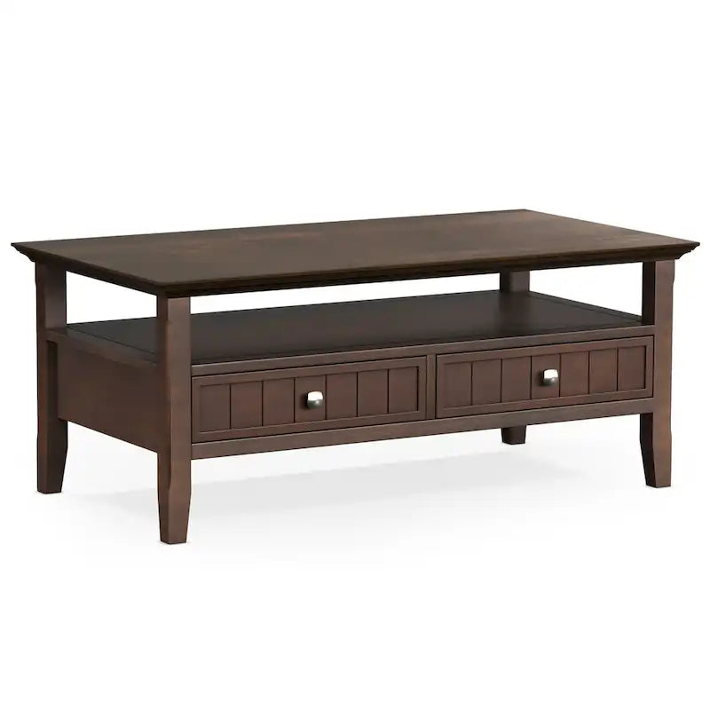 48-Inch Solid Wood Transitional Coffee Table with Drawers in Brunette Brown