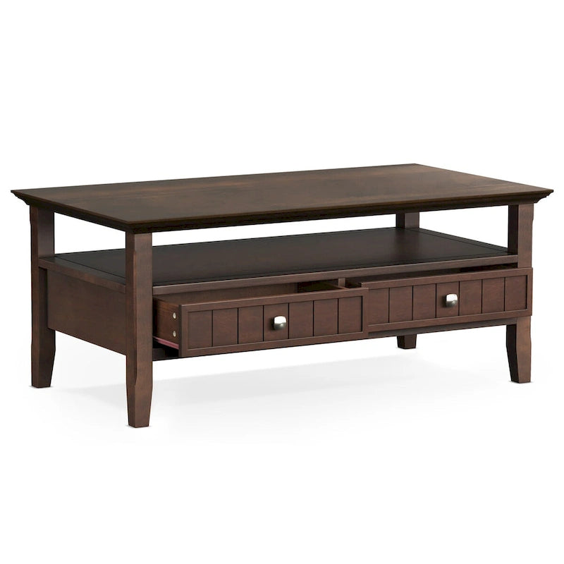 48-Inch Solid Wood Transitional Coffee Table with Drawers in Brunette Brown