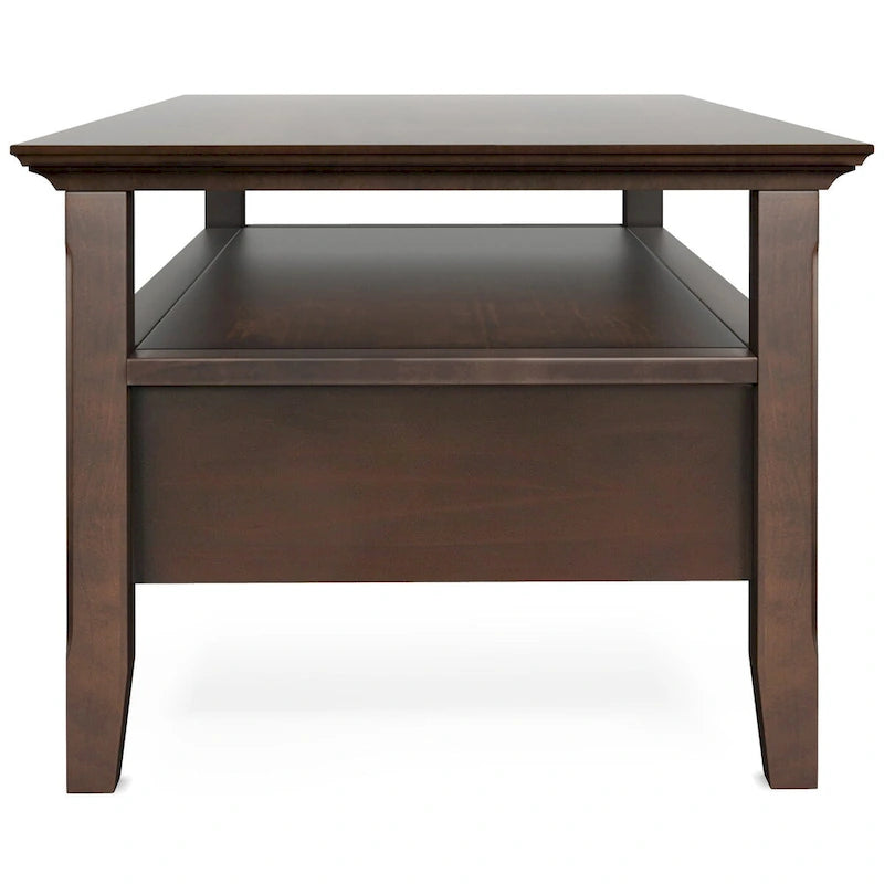 48-Inch Solid Wood Transitional Coffee Table with Drawers in Brunette Brown