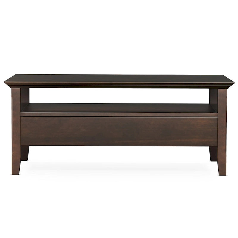 48-Inch Solid Wood Transitional Coffee Table with Drawers in Brunette Brown