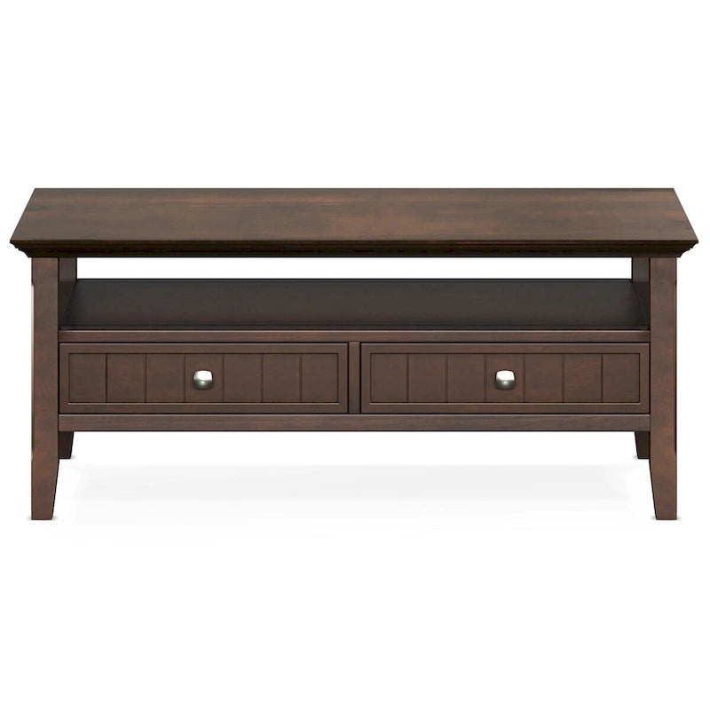 48-Inch Solid Wood Transitional Coffee Table with Drawers in Brunette Brown