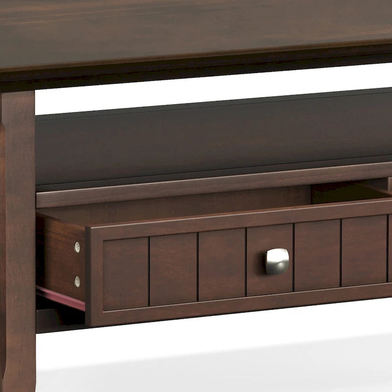 48-Inch Solid Wood Transitional Coffee Table with Drawers in Brunette Brown