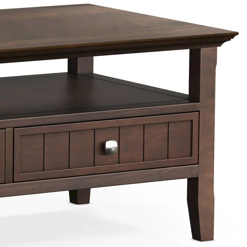 48-Inch Solid Wood Transitional Coffee Table with Drawers in Brunette Brown