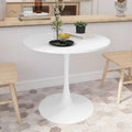 32-Inch Round Dining Table with White Marble Print and Metal Base