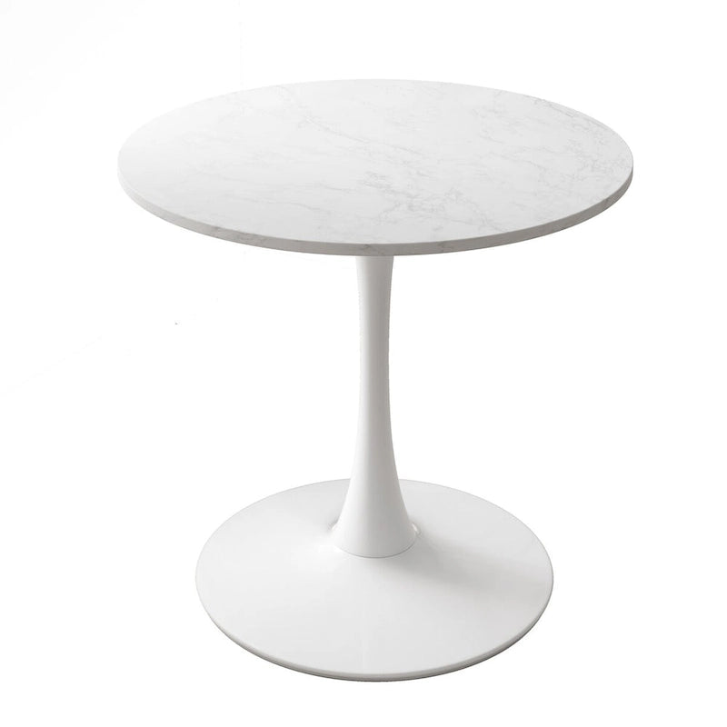 32-Inch Round Dining Table with White Marble Print and Metal Base
