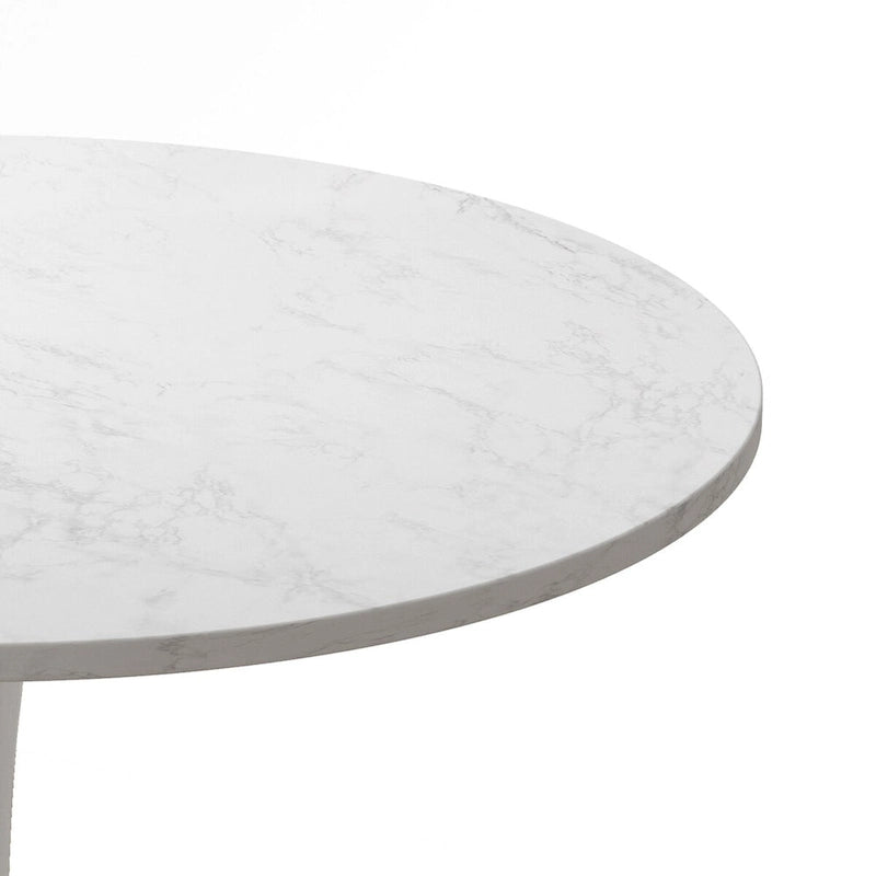 32-Inch Round Dining Table with White Marble Print and Metal Base