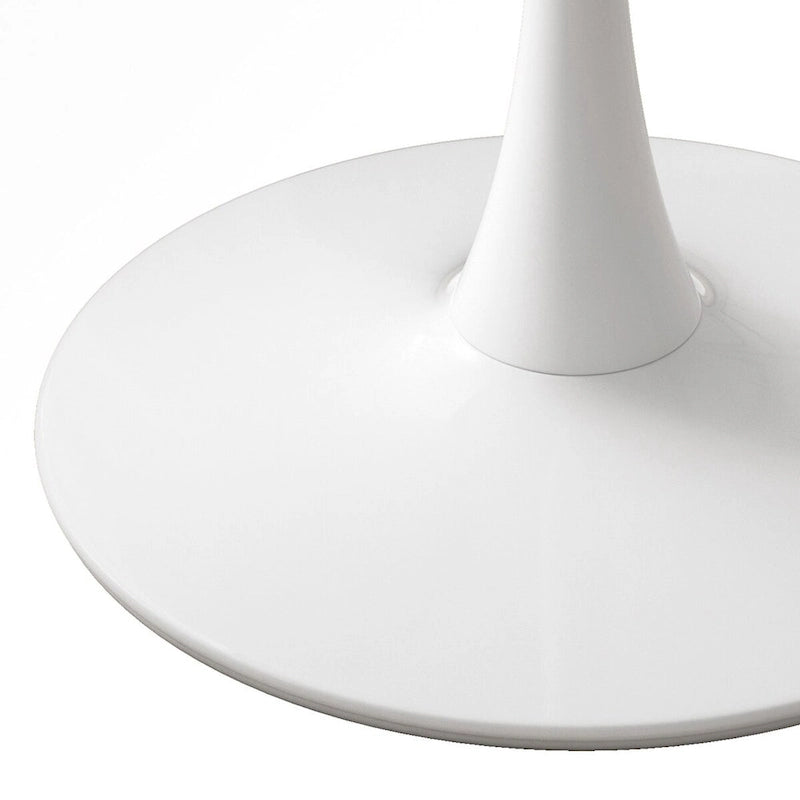 32-Inch Round Dining Table with White Marble Print and Metal Base