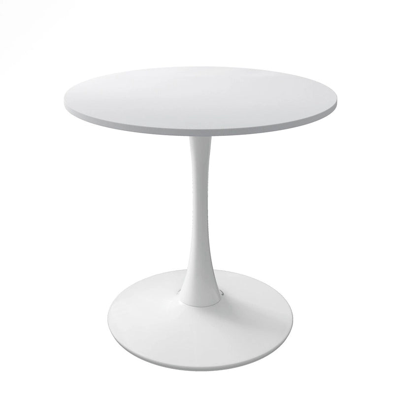 32-Inch Round Dining Table with White Marble Print and Metal Base