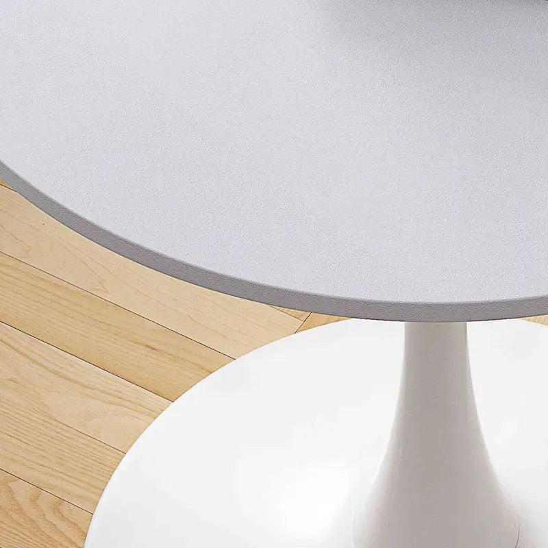 32-Inch Round Dining Table with White Marble Print and Metal Base