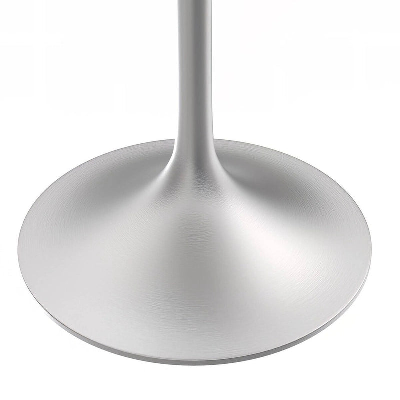 Square Dining Table with White Marbleized Resin Top and Brushed Steel Base