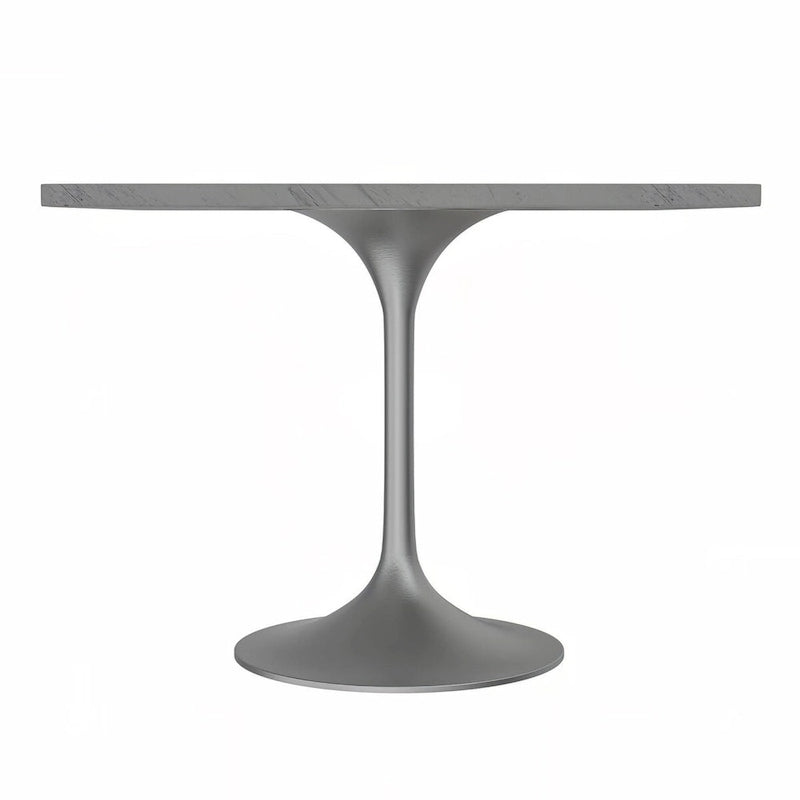 Square Dining Table with White Marbleized Resin Top and Brushed Steel Base