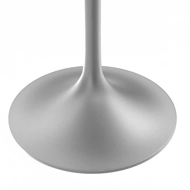 Square Dining Table with White Marbleized Resin Top and Brushed Steel Base