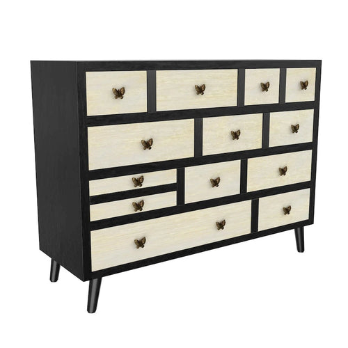 13-Drawer Solid Mango Wood Sideboard in Ebony and Washed Ivory