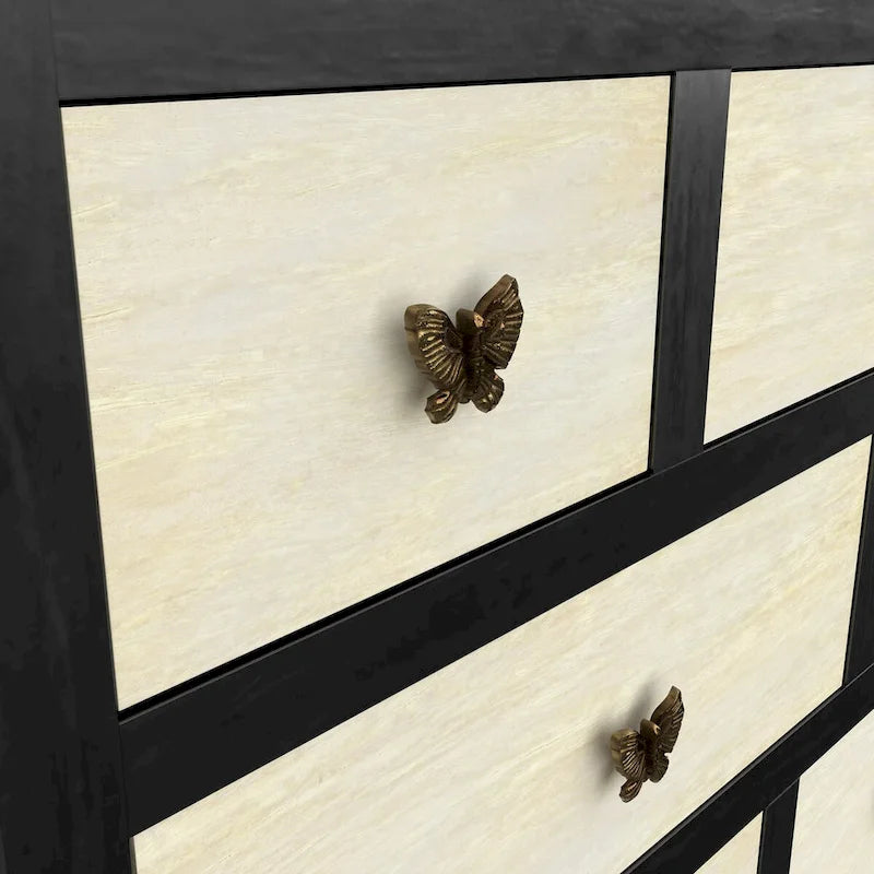 13-Drawer Solid Mango Wood Sideboard in Ebony and Washed Ivory