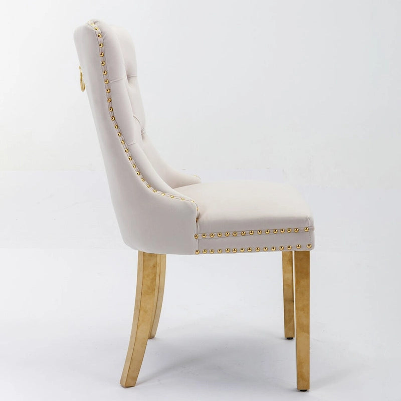 Tufted Velvet Upholstered Dining Chair with Gold Stainless Steel Legs, Set of 2