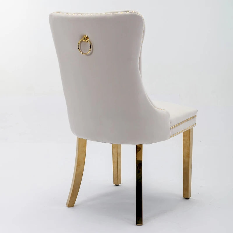 Tufted Velvet Upholstered Dining Chair with Gold Stainless Steel Legs, Set of 2