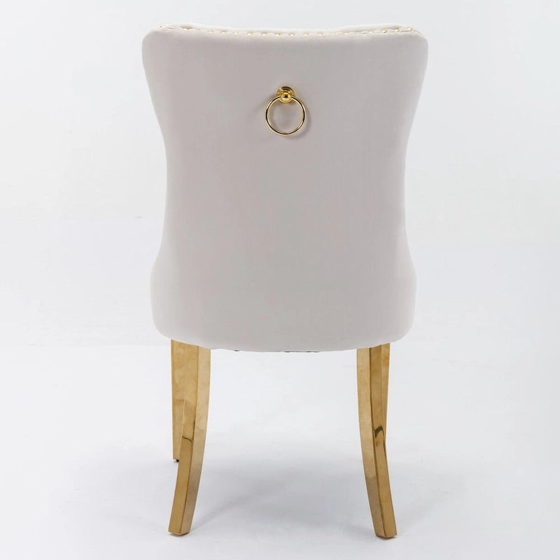 Tufted Velvet Upholstered Dining Chair with Gold Stainless Steel Legs, Set of 2