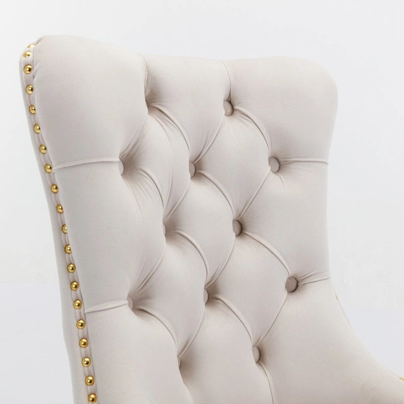 Tufted Velvet Upholstered Dining Chair with Gold Stainless Steel Legs, Set of 2