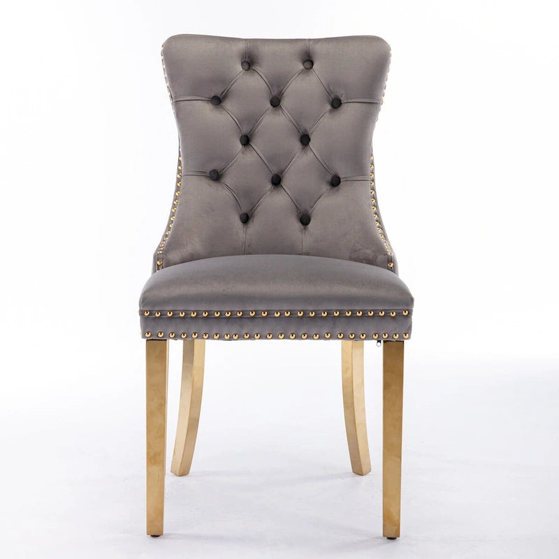Tufted Velvet Upholstered Dining Chair with Gold Stainless Steel Legs, Set of 2