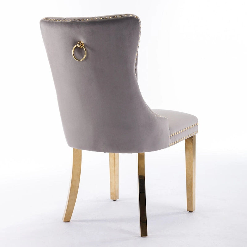 Tufted Velvet Upholstered Dining Chair with Gold Stainless Steel Legs, Set of 2