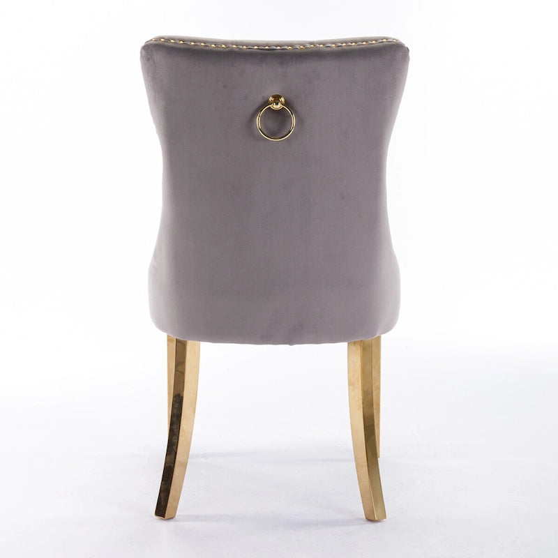 Tufted Velvet Upholstered Dining Chair with Gold Stainless Steel Legs, Set of 2
