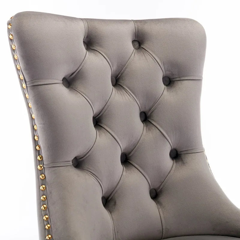 Tufted Velvet Upholstered Dining Chair with Gold Stainless Steel Legs, Set of 2