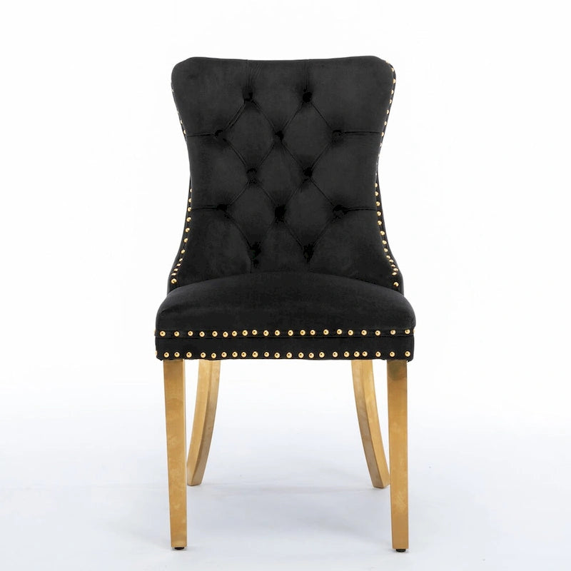 Tufted Velvet Upholstered Dining Chair with Gold Stainless Steel Legs, Set of 2