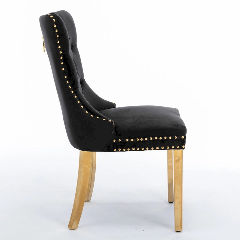 Tufted Velvet Upholstered Dining Chair with Gold Stainless Steel Legs, Set of 2