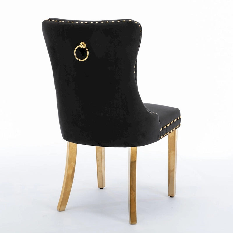 Tufted Velvet Upholstered Dining Chair with Gold Stainless Steel Legs, Set of 2