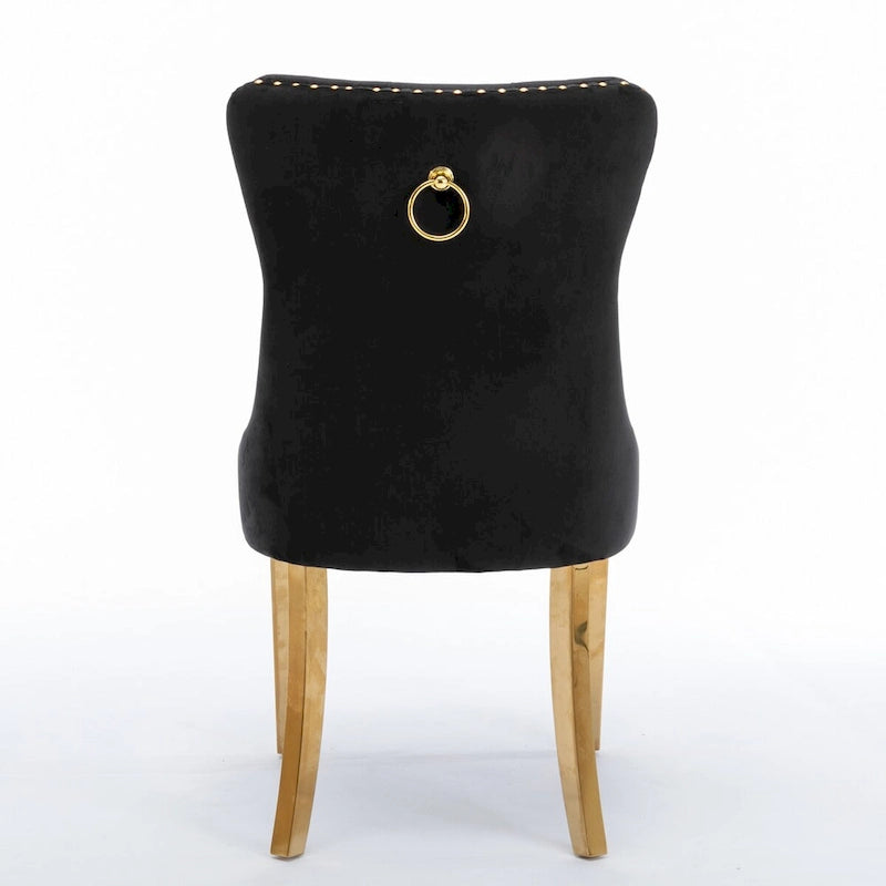 Tufted Velvet Upholstered Dining Chair with Gold Stainless Steel Legs, Set of 2