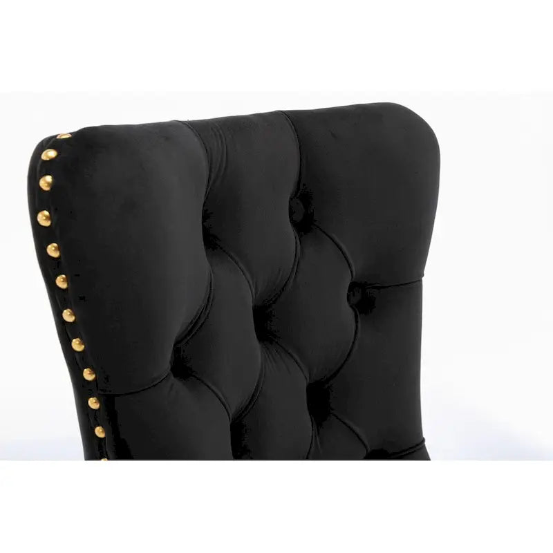 Tufted Velvet Upholstered Dining Chair with Gold Stainless Steel Legs, Set of 2