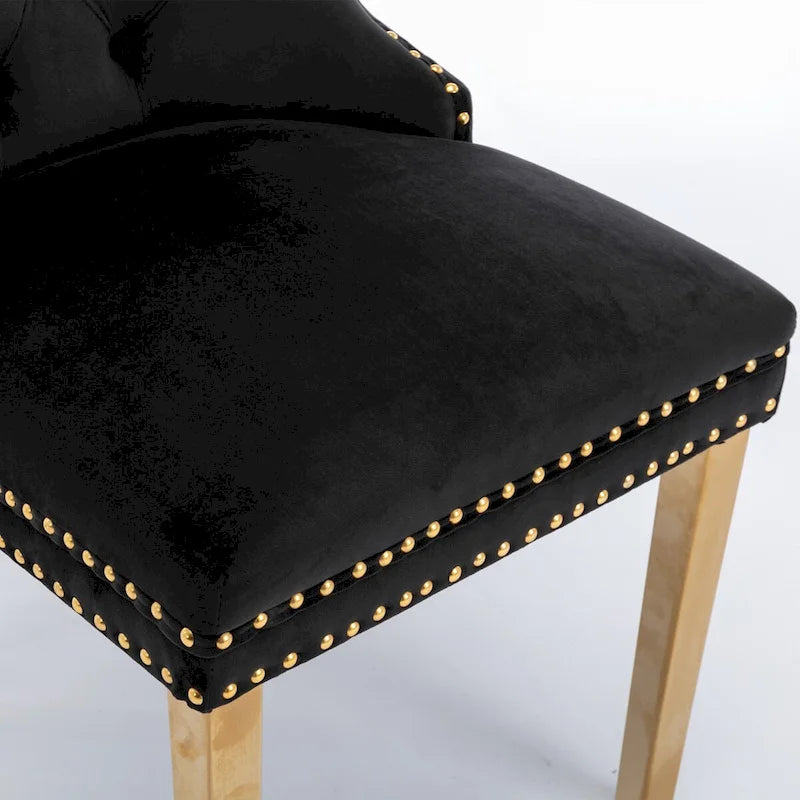 Tufted Velvet Upholstered Dining Chair with Gold Stainless Steel Legs, Set of 2