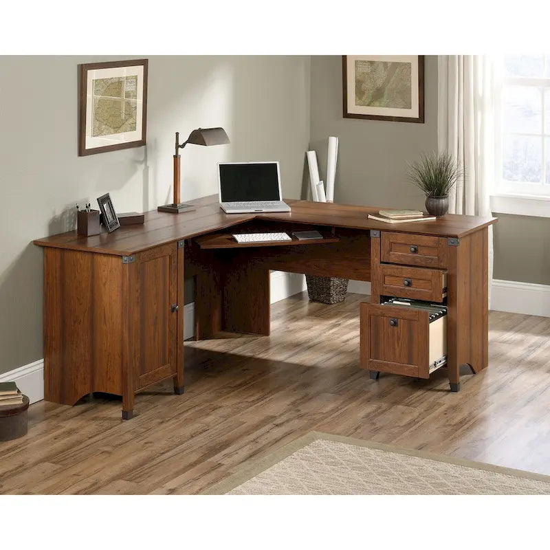 Corner Computer Desk with Three Drawers and File Storage
