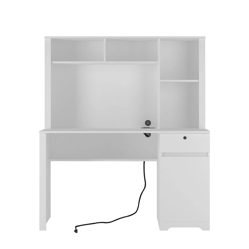 Computer Desk with Bookshelf, Drawers, 3 AC Outlets and 2 USB Ports