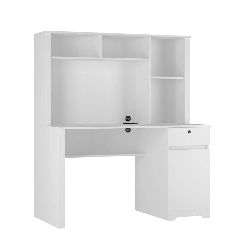 Computer Desk with Bookshelf, Drawers, 3 AC Outlets and 2 USB Ports