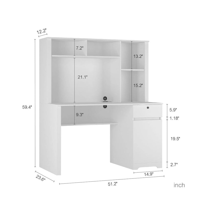 Computer Desk with Bookshelf, Drawers, 3 AC Outlets and 2 USB Ports