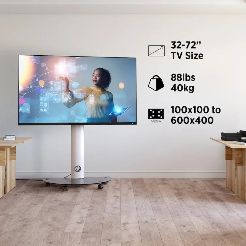 Rolling TV Stand with Swivel for 32–72 Inch Screens, up to 88 lbs